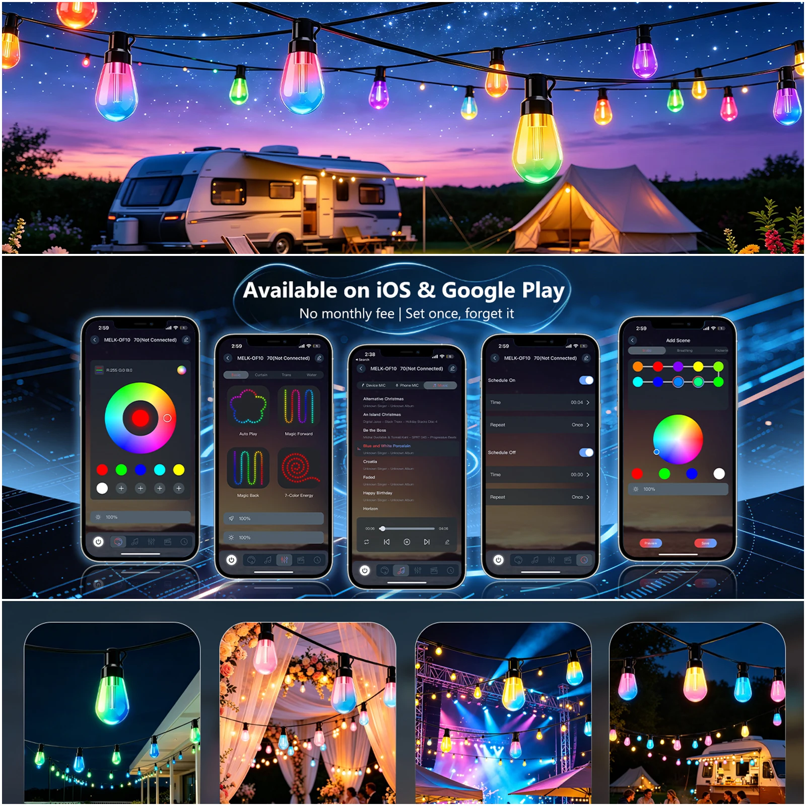 DC 24V RGB IC Dream Color Pixel Globe Eave Light Kit 2.4GHz Bluetooth Music Controller Waterproof LED String Light view 6