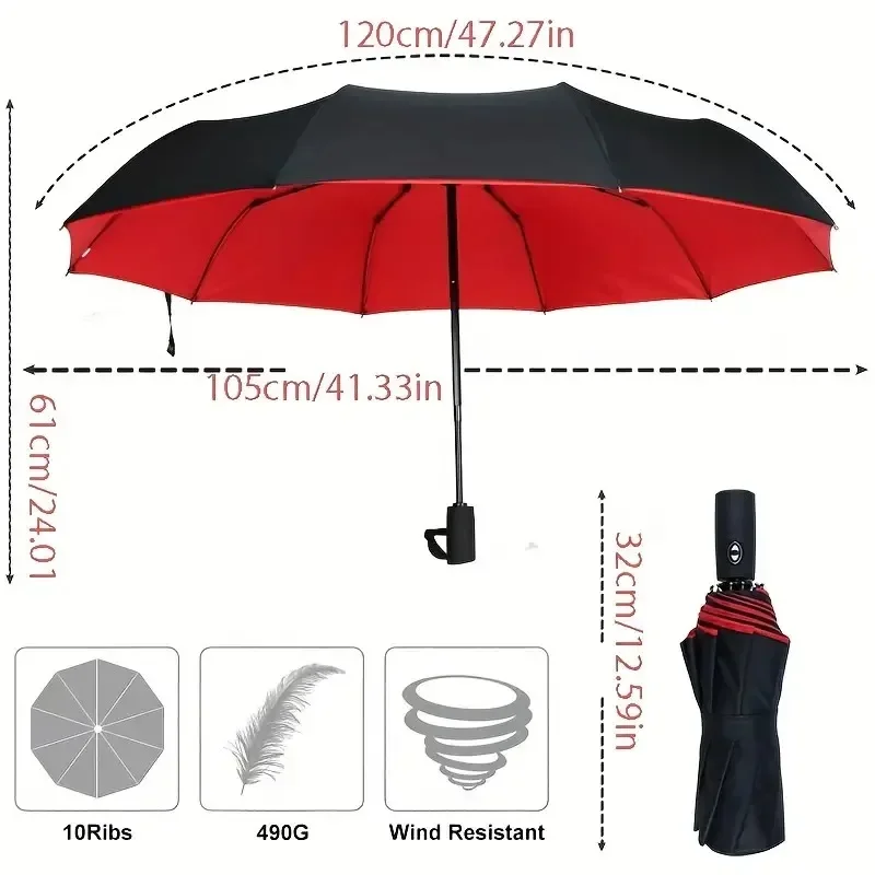 Automatic 10 Bones Sunny Umbrella, Windproof Sunny And Rainy Business Men And Women Folding Umbrella