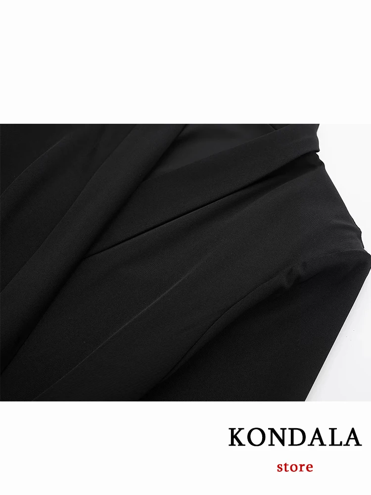 KONDALA Vintage Solid Black EINE Linie Frauen Kleid Langarm V-ausschnitt Spitze Sexy Mini Elegante Kleid Büro Dame Casual mujer Vestidos