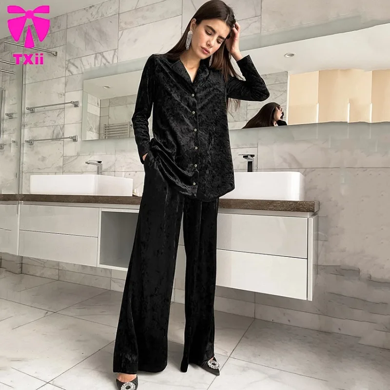 Pijamas de terciopelo para mujer, ropa para el hogar, ropa holgada elegante para exteriores, conjunto de dos piezas, otoño/invierno 2024