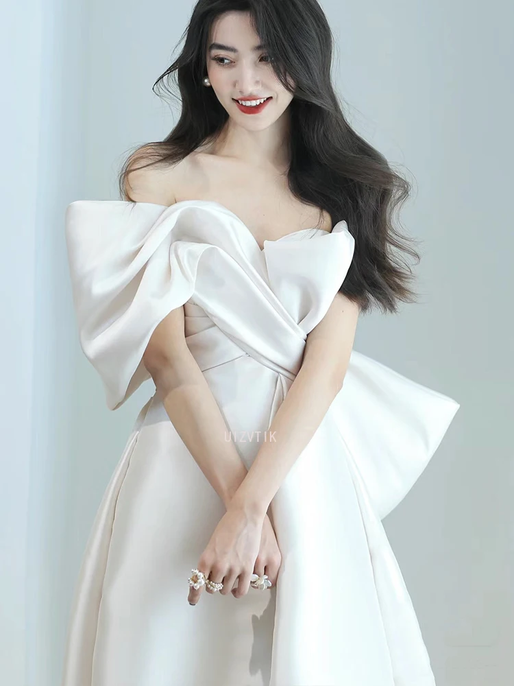 2025 Bianco Coreano Matrimonio Organza A-line Corsetto senza spalline Abiti da sposa Personalizzato Semplice Matrimonio Istantanea Abiti da festa nne Garona