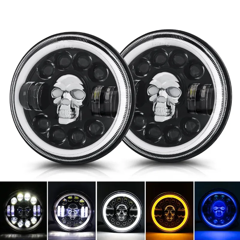 

2X 7'' LED Headlight Bulb Round Angel Eye Headlamp Car Accessories White Yellow for Jeep Wrangler JK TJ Land Rover Harley H4 DRL