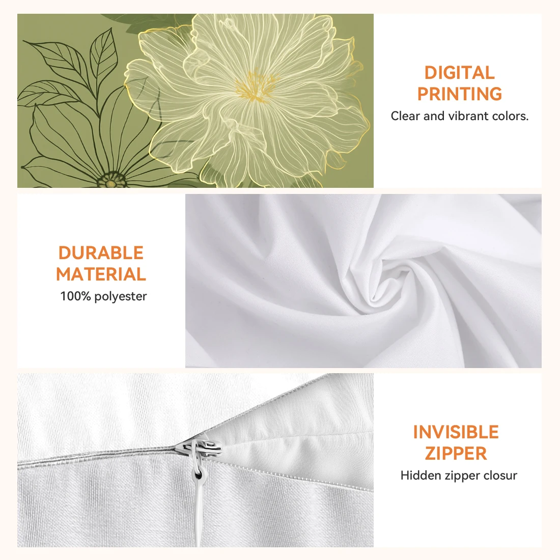 Funda de cojín con estampado de flores blancas y verdes، Funda de almohada sencilla de terciopelo de pel de melocotón para #5