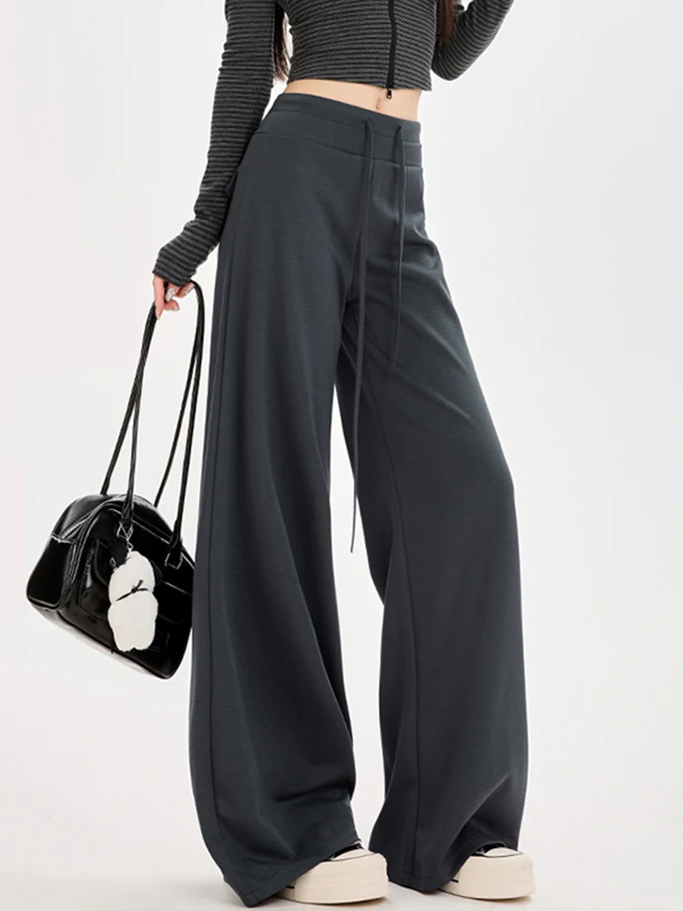 

Женские повседневные брюки с высокой талией и широкими штанинами в корейском стиле, свободные драпированные брюки, весна 2026, новые простые прямые брюки