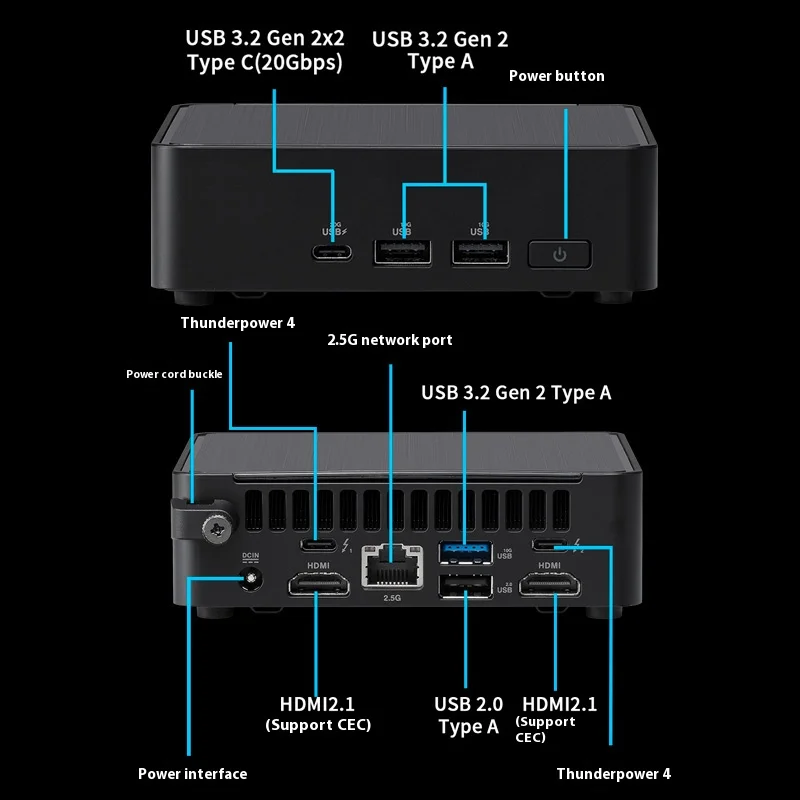 Nuc14 pro-デスクトップコンピューター,高性能,商業用,黒,コアUltra5-125H, Ultra7-155H