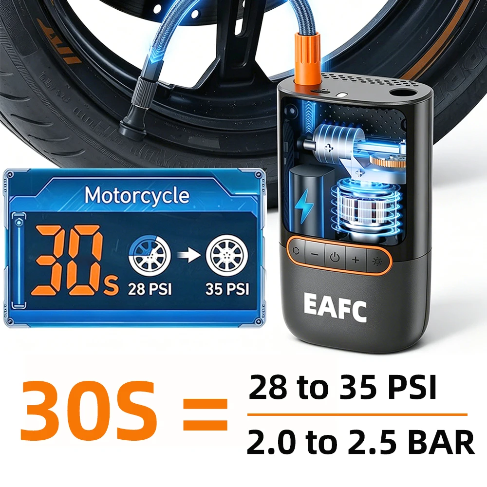 EAFC 4000mAh Wireless Tire Inflator Portable Car Air Compressor Fast Inflation Digital Display for Car Motorcycle Bike Ball