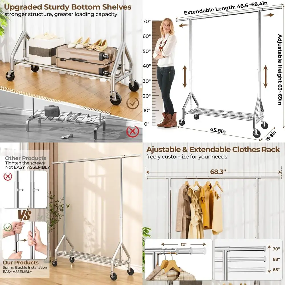 

Сверхмощная вешалка для одежды, нагрузка 450 фунтов, металлическая вешалка для одежды, стоячая вешалка для одежды на колесиках для подвешивания одежды с прочными колесами