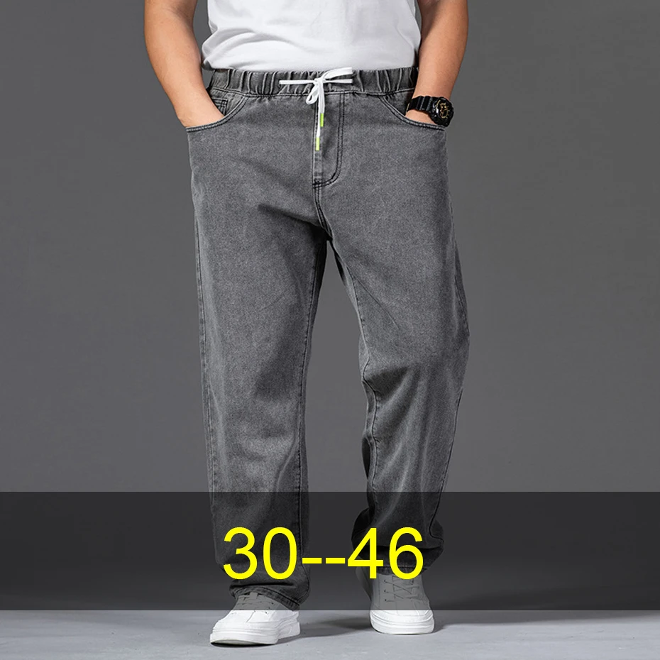 46 Plus Szie Straight Jeans Men Baggy Jeans Vintage Denim Pants Men Fashion Casual Solid Color Jean Pants Male Big Size