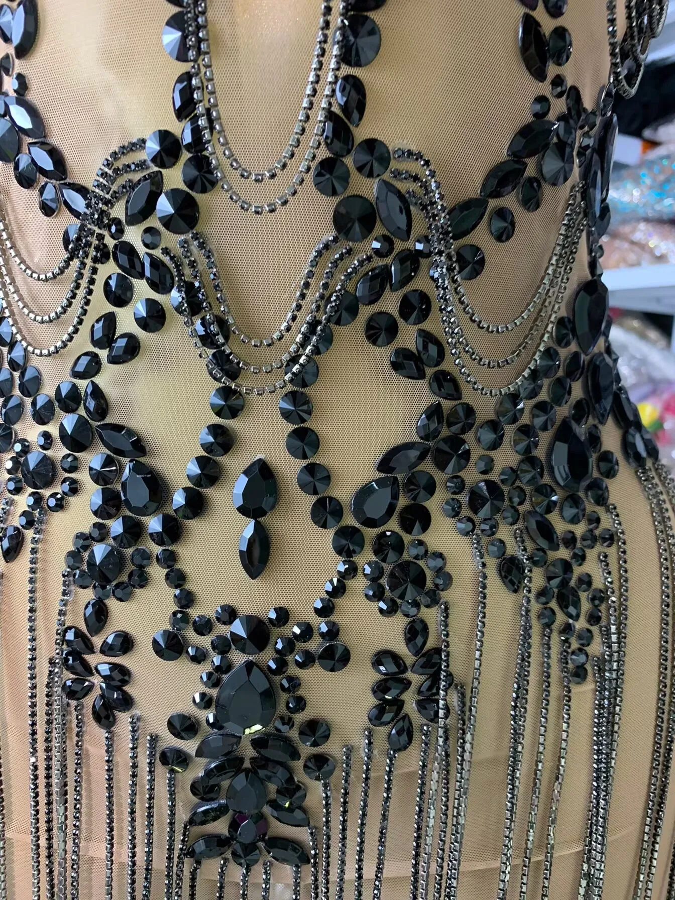 Donne di lusso estate nero strass nappa maglia aderente mini abito corto sexy showgirl night club party costumi di scena