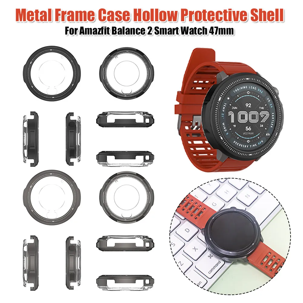 Metal Frame Case Hollow Drop-Resistant Protective Bumper Shell Shockproof Suitable for Amazfit Balance 2 Smart Watch 47mm