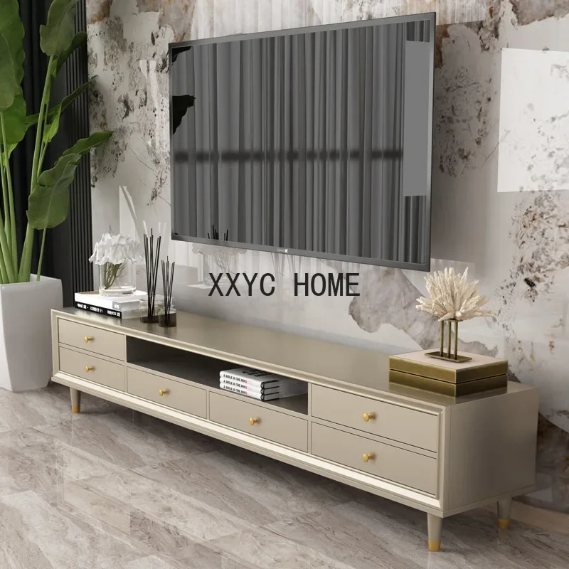 

American Light Luxury Solid Wood TV Cabinet Modern Small Apartment Living Room Floor Cabinet