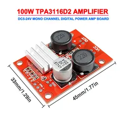 100W Tpa3116D2 Mini Audio płyta wzmacniacza dźwięku pełna częstotliwość Mono kanałowy cyfrowy Dc5V-24V wzmacniacz mocy