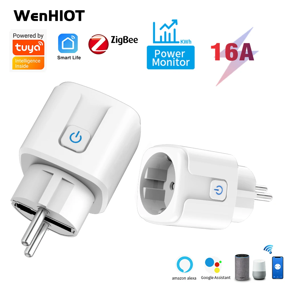 WENHIOT Zigbee 3.0 Smart Socket EU Plug 16A Tuya Smart Home Automation Monitor Timer electronic Outlet Support Google Home Alexa