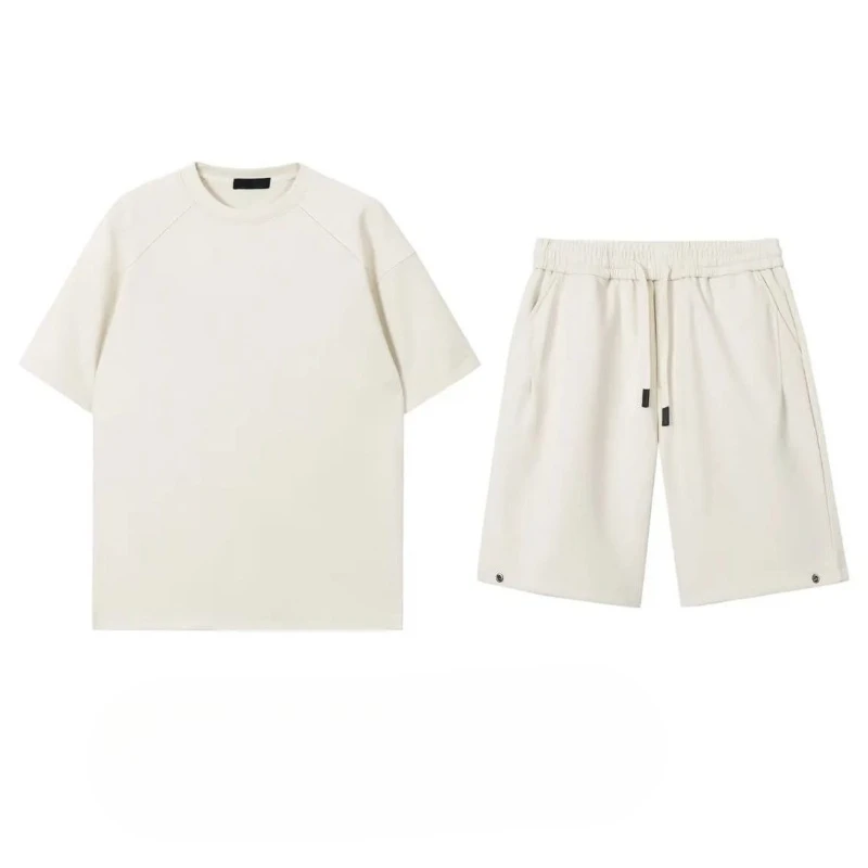 

Men 2026 Summer New Arrival Pure Color Sports Outfit Relaxed Fit Couple Style Tee and Shorts Two Piece