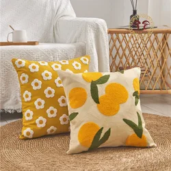 45x45cm Nordic Popular Style Daisy Flower Yellow Embroidered Pillow Cover Orange Cushion Cover for Living Room Sofa Home Decir
