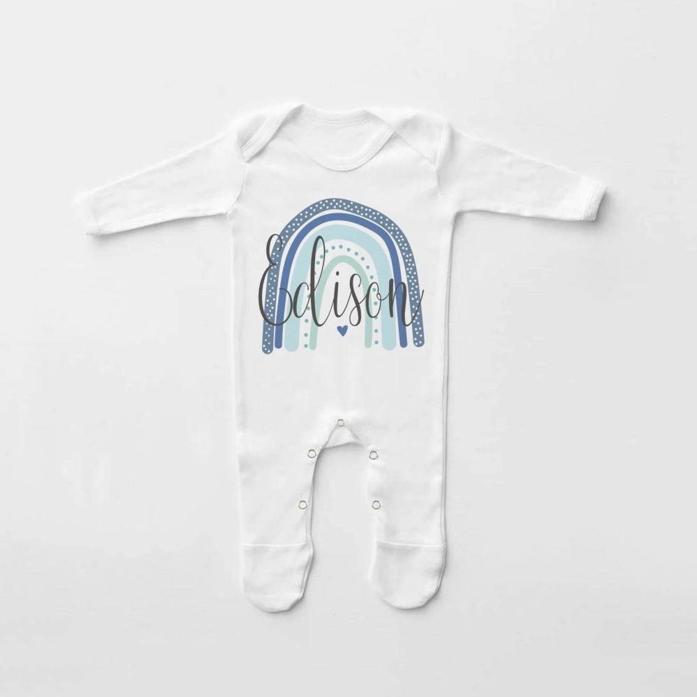 Personalised Name Rainbow Baby Babygrow Sleepsuit Bodysuit Newborn Coming Home Hospital Outfit Infant Birth Baptism Shower Gifts