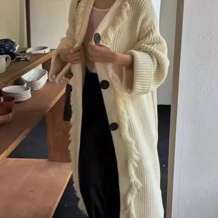 

Grey Long Tassel Fringed Sweater Cardigan Jacket for Women in Autumn and Winter, Thick Outer Layer, Lazy Style Knit Sweater Top