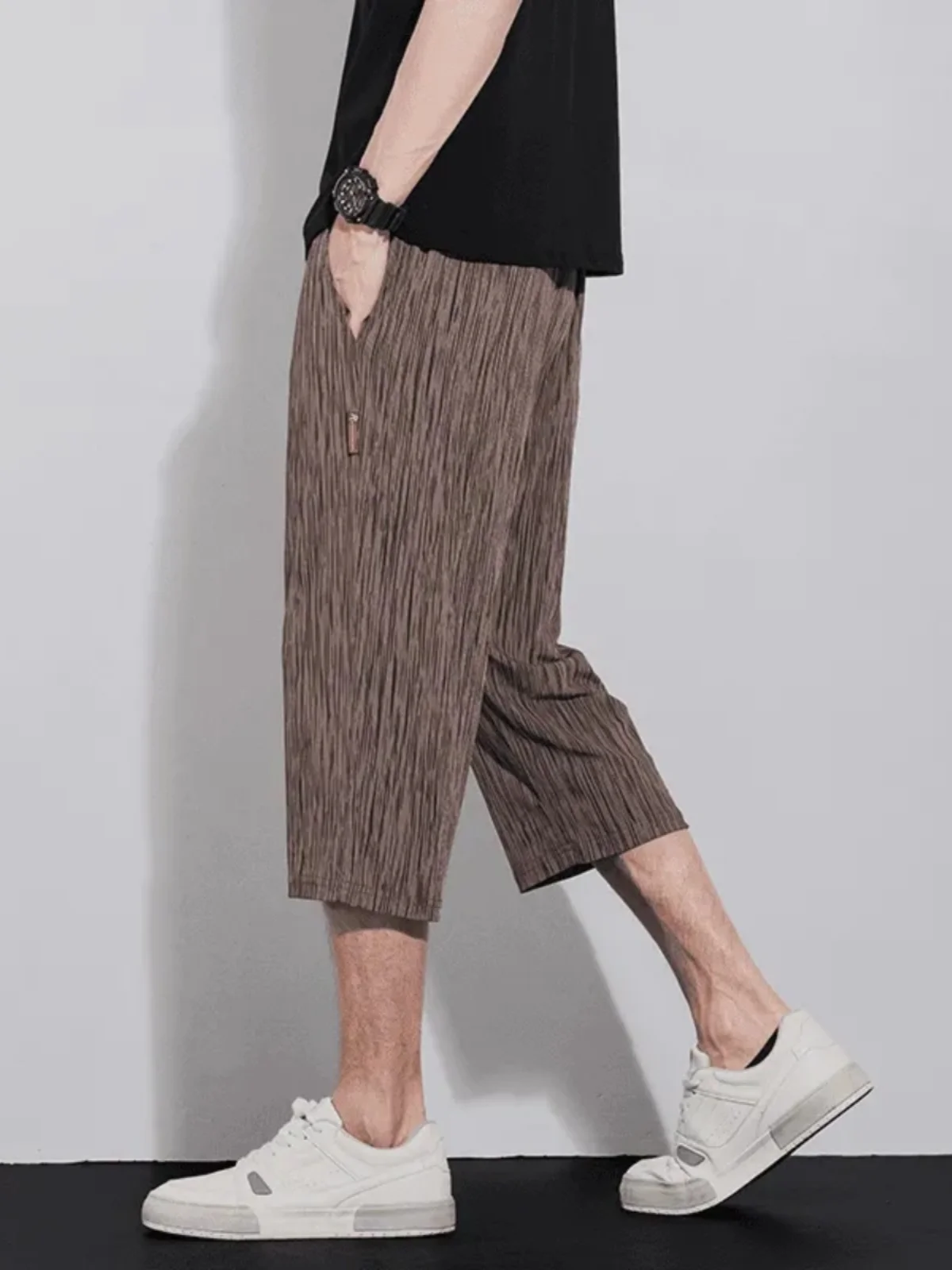 

Ice Silk Men's Loose Straight Leg Casual orts Thin Qui Dry Sports Elastic Waist Mid-Thigh Length Summer New Sle