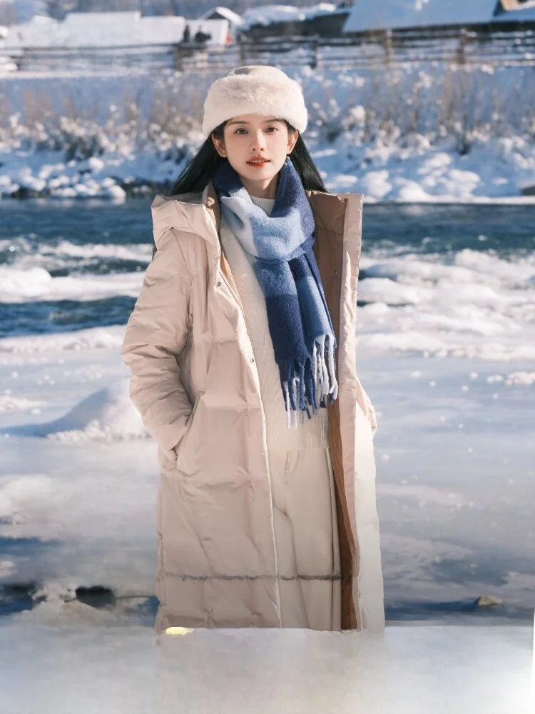 

Bosideng 90 down Goose Long Hooded Women's Puffer Jacket Slim Fit Warm Outerwear Winter Coat Polyester Fiber Zipper Closure