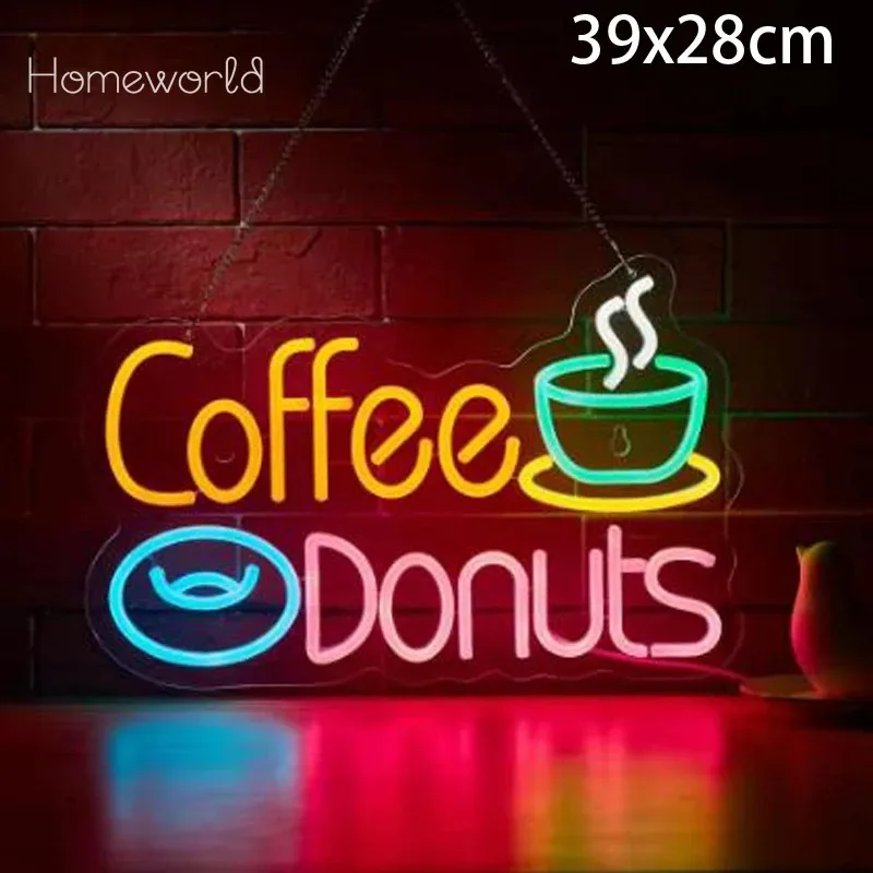 

Coffee and Donuts Neon Sign USB Dimmable LED Neon Light Sign Wall Art Decoration for Cafe Bedroom Bar Party Birthday Gifts