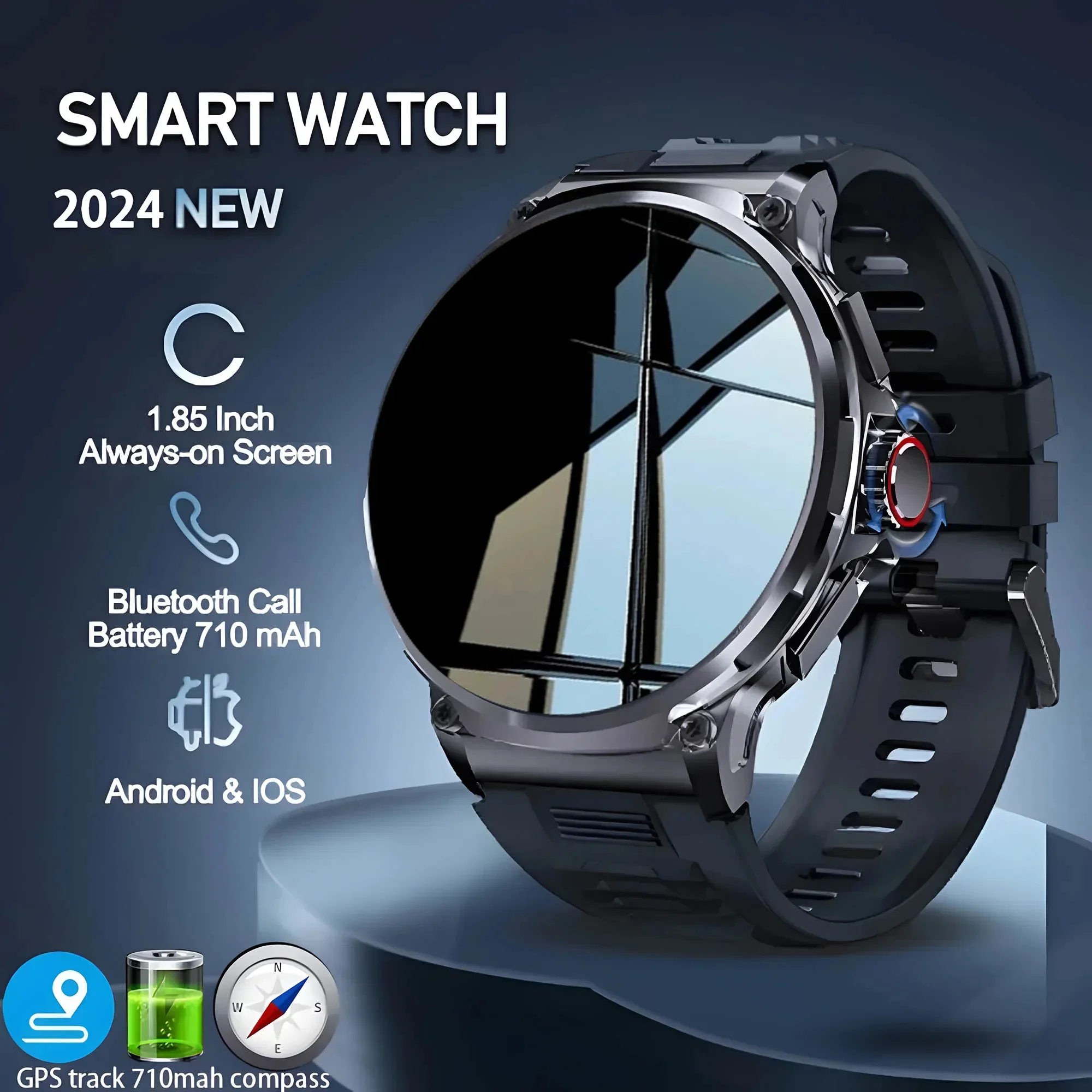 

2025 New Men's Military-Quality Smart Watch - 1.85" Ultra HD, Bluetooth Call, GPS Track, Blood Pressure & Oxygen Monitoring