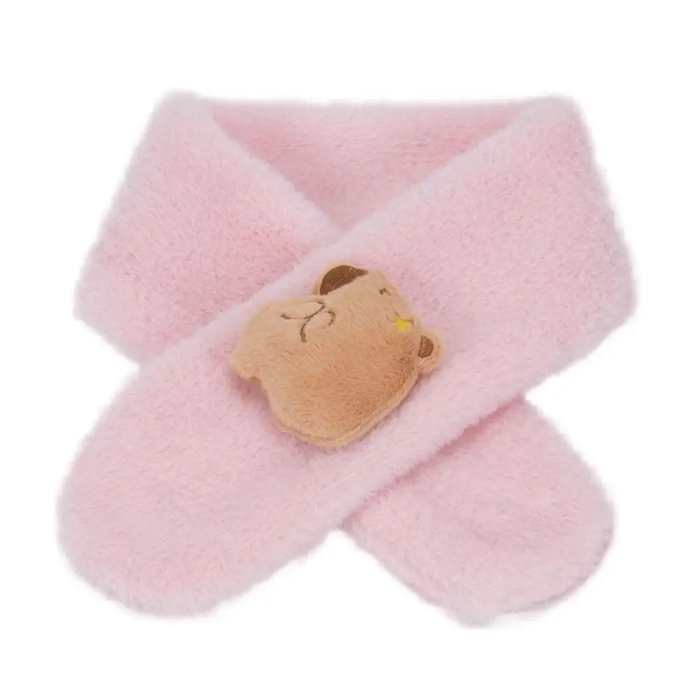 Winter Warm Solid Color Cross Scarf Faux Rabbit Fur Plush Thicken Neck Scarf Neckerchief Wrap Kid