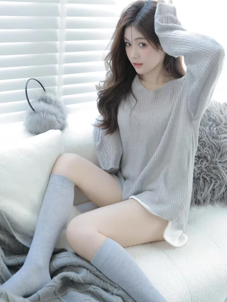 

Новый серый вязаный свитер 2026 года: художественный, уютный, для домашней фотосессии, студии, подростков, модный сценический костюм, этническая одежда