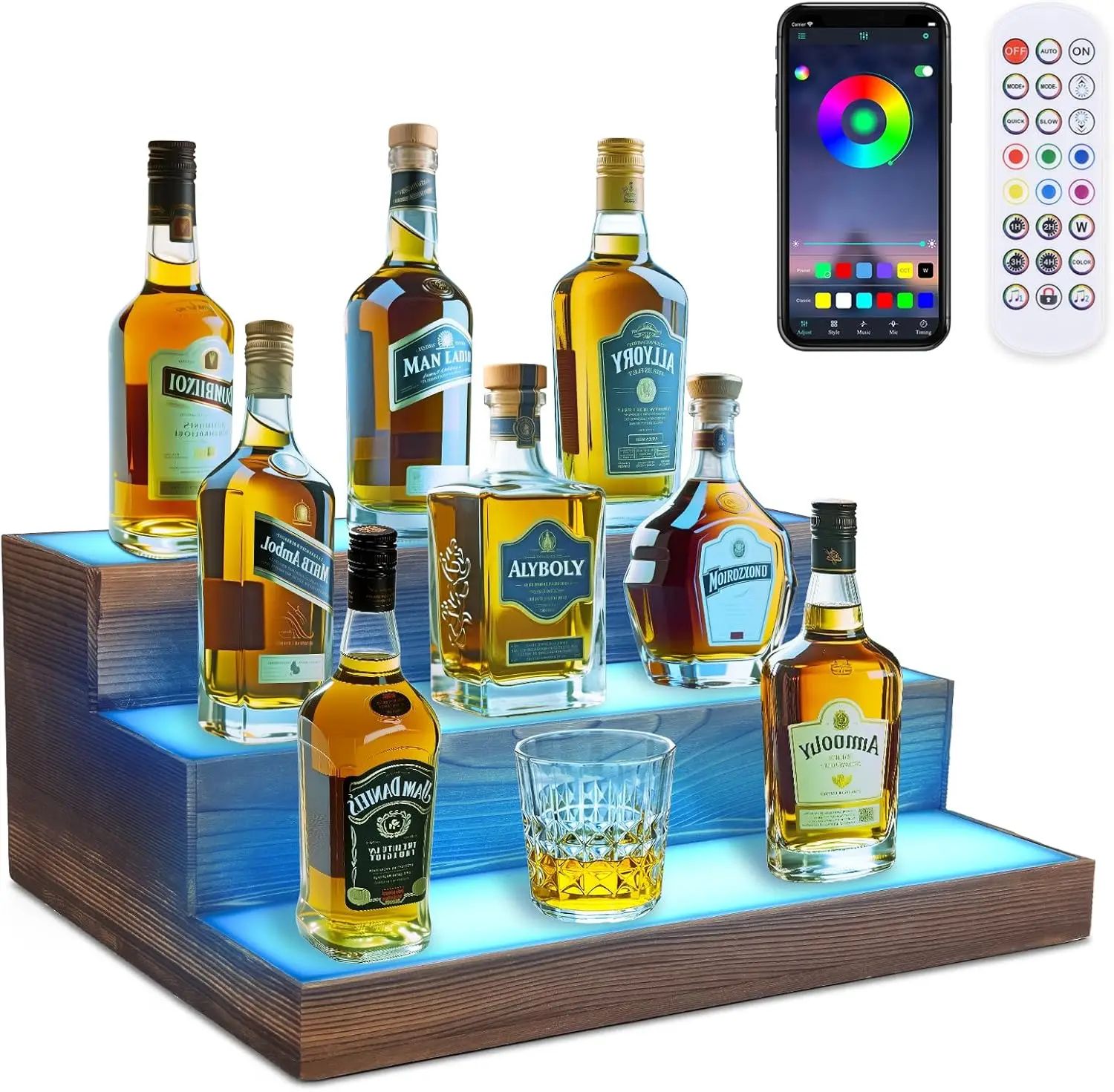 

Трехуровневая светодиодная винная полка с RGB-подсветкой, настенная демонстрационная полка для домашнего бара