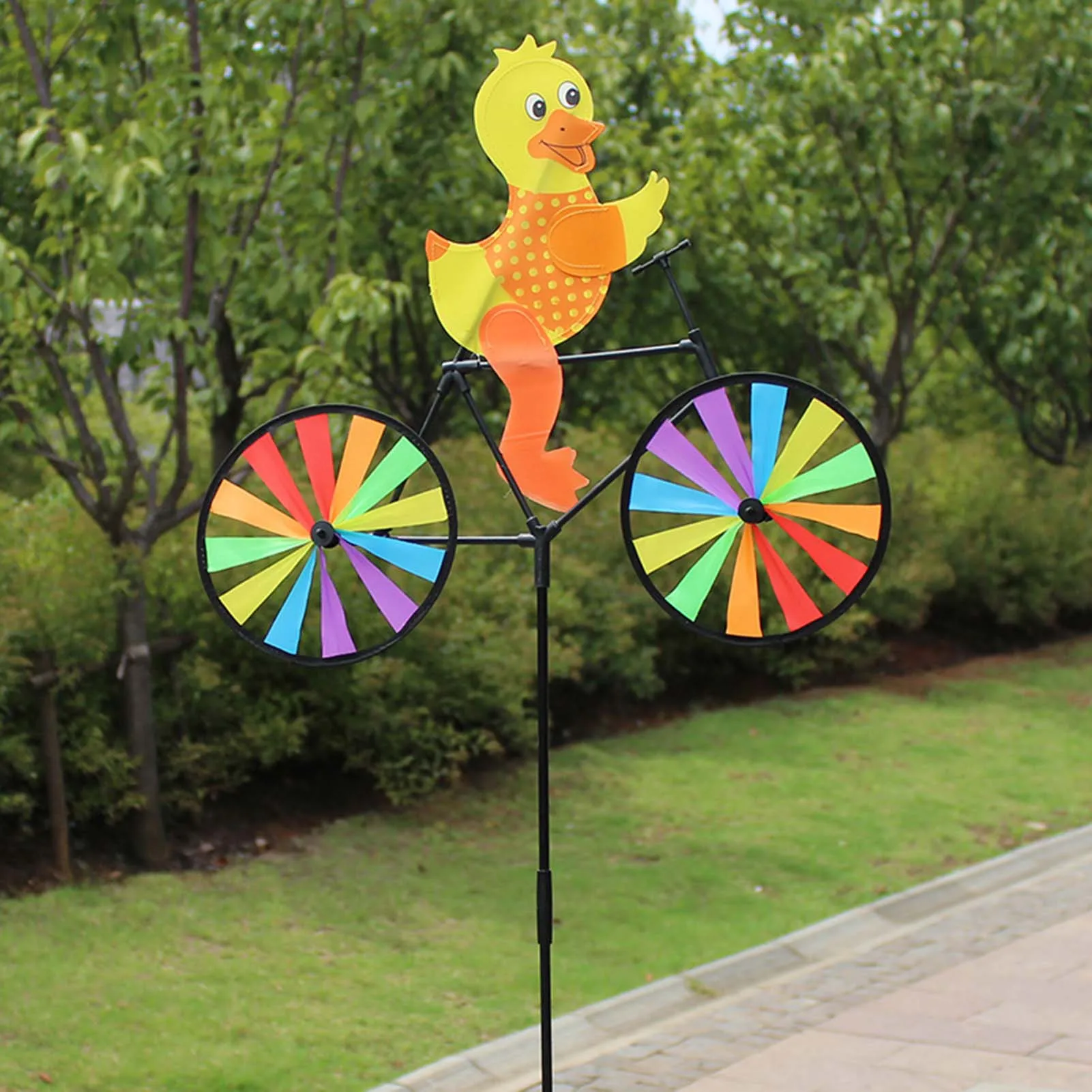 Cute 3D Animal on Bike Windmill Yard Art Whirly Garden Stakes Decorations for Home Outdoor Decors