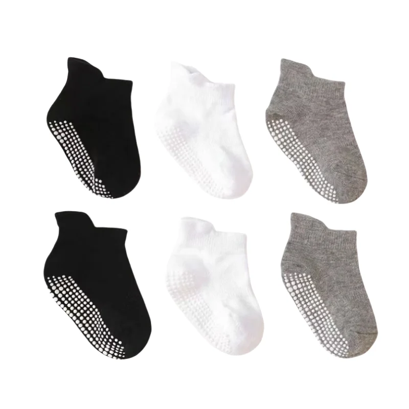 6 Pairs/lot Cotton Sock with Rubber Grips Children's Anti-slip Boat Socks for Boys 0-5Years