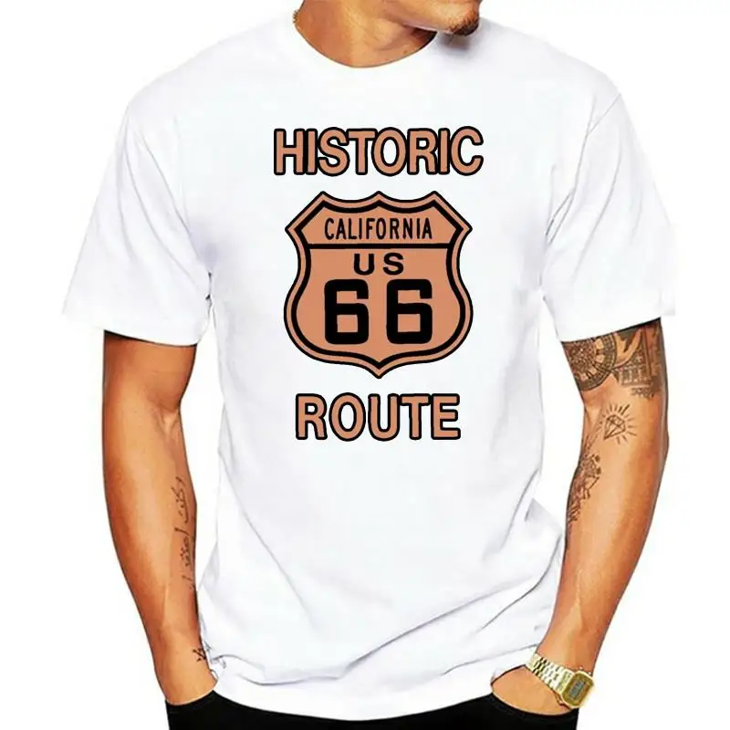 Historic Route 66 Cali USA Road Sign Trucker Biker T Shirt  Men T-Shirt Men Clothing Plus Size Top Tee  Youth