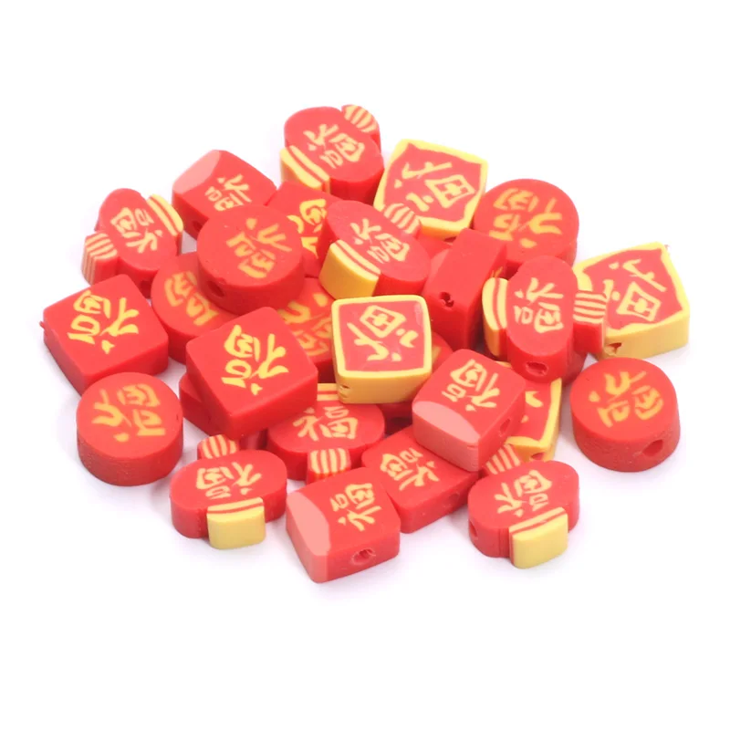 Polymer Clay Beads 20/50pcs Lucky Lantern Red Envelop Shaped Beads Used For Handmade DIY Necklace Earrings Jewelry Accessories