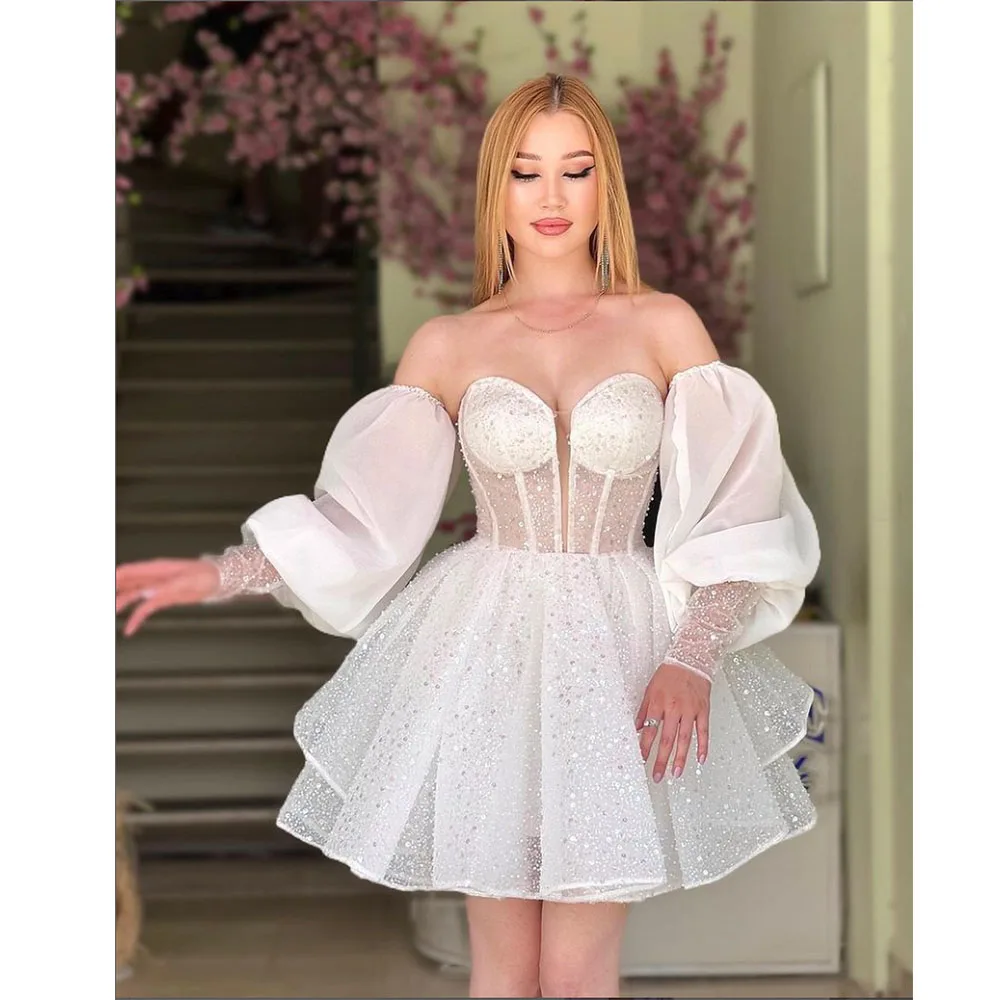 Exquisite Sequined Mini Prom Dress White Fashion Sweetheart A-Line Short Party Gowns Elegant Chic Evening Dress for Women 2023