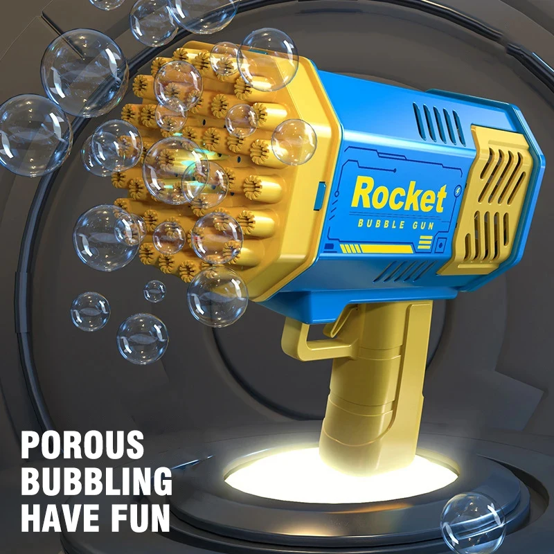 Astronauta das crianças muitos buracos lançador de foguetes portátil elétrico automático bolha arma led luz para meninos e meninas ﻿