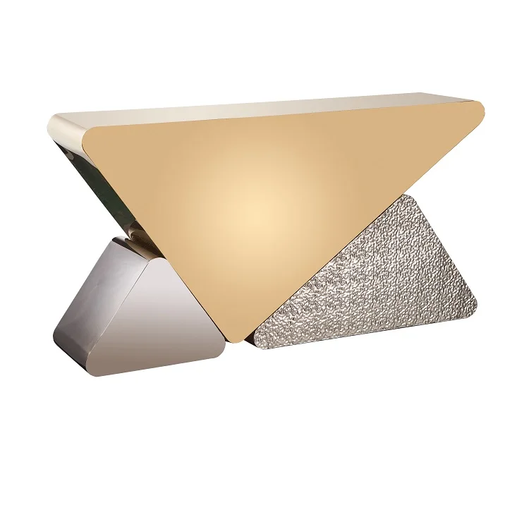

Modern Luxury Stainless Steel Console Table Made Of Titanium Wire Drawing Mirror Polished
