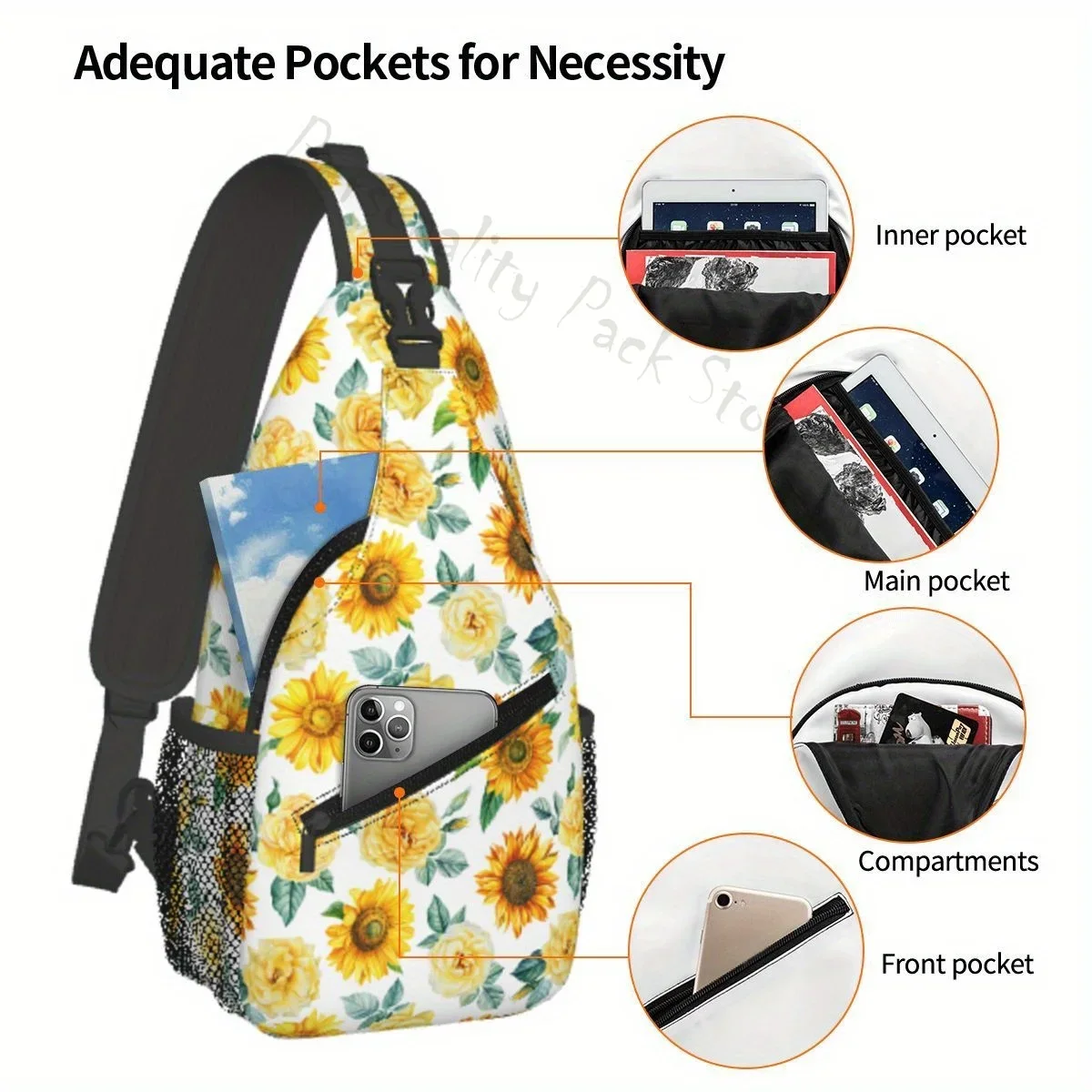 Mochila de hombro cruzada con cuerda de girasol, bolsa de viaje para senderismo, 1 unidad