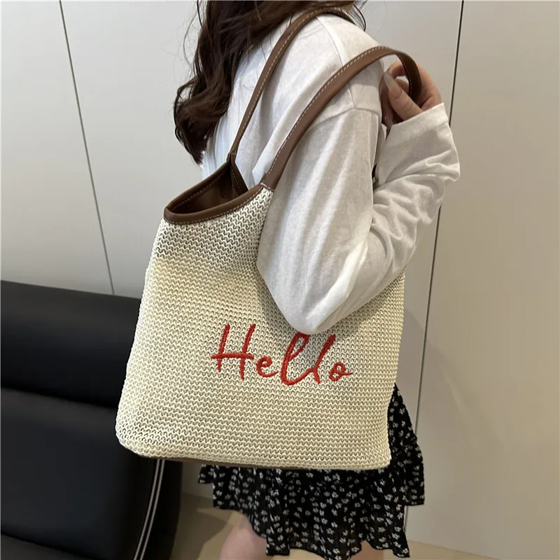 

Straw Tote Bag - Boho Woven Shoulder Purse, Spacious Ins Beach Bag Natural Texture, Women's Casual Carryall