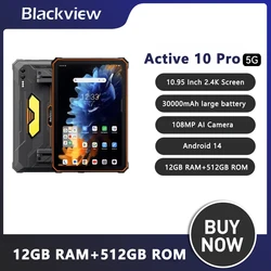 Blackview 액티브 10 프로 5G 견고한 태블릿, 11 인치 FHD + MTK 7300, 30000mAh 대용량 배터리, 12GB, 256G, 512GB, 108MP 카메라 태블릿 패드