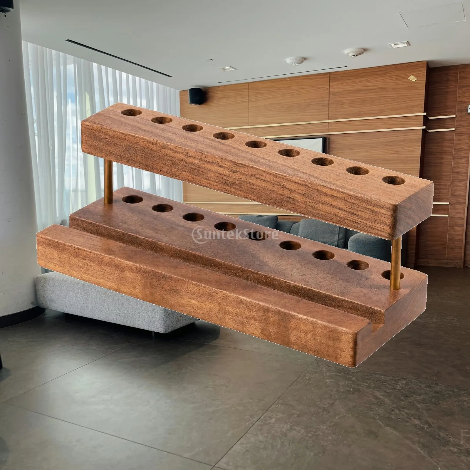 Multifunctional Wooden Pen Rack Multi-Slot Tiered Pen Rack with Phone Groove Wood Desk Pencil Holder Smooth Touch Stable
