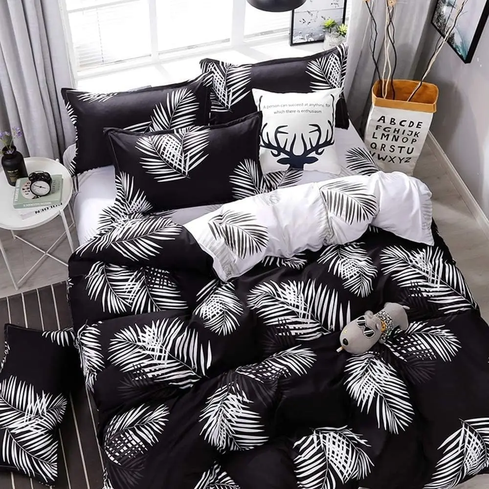 Palm Leaf Comforter Cover Set Leaves Print Bedding Set Queen Size for Kids Adult Botanical Plant Duvet Cover Soft Quilt Cover