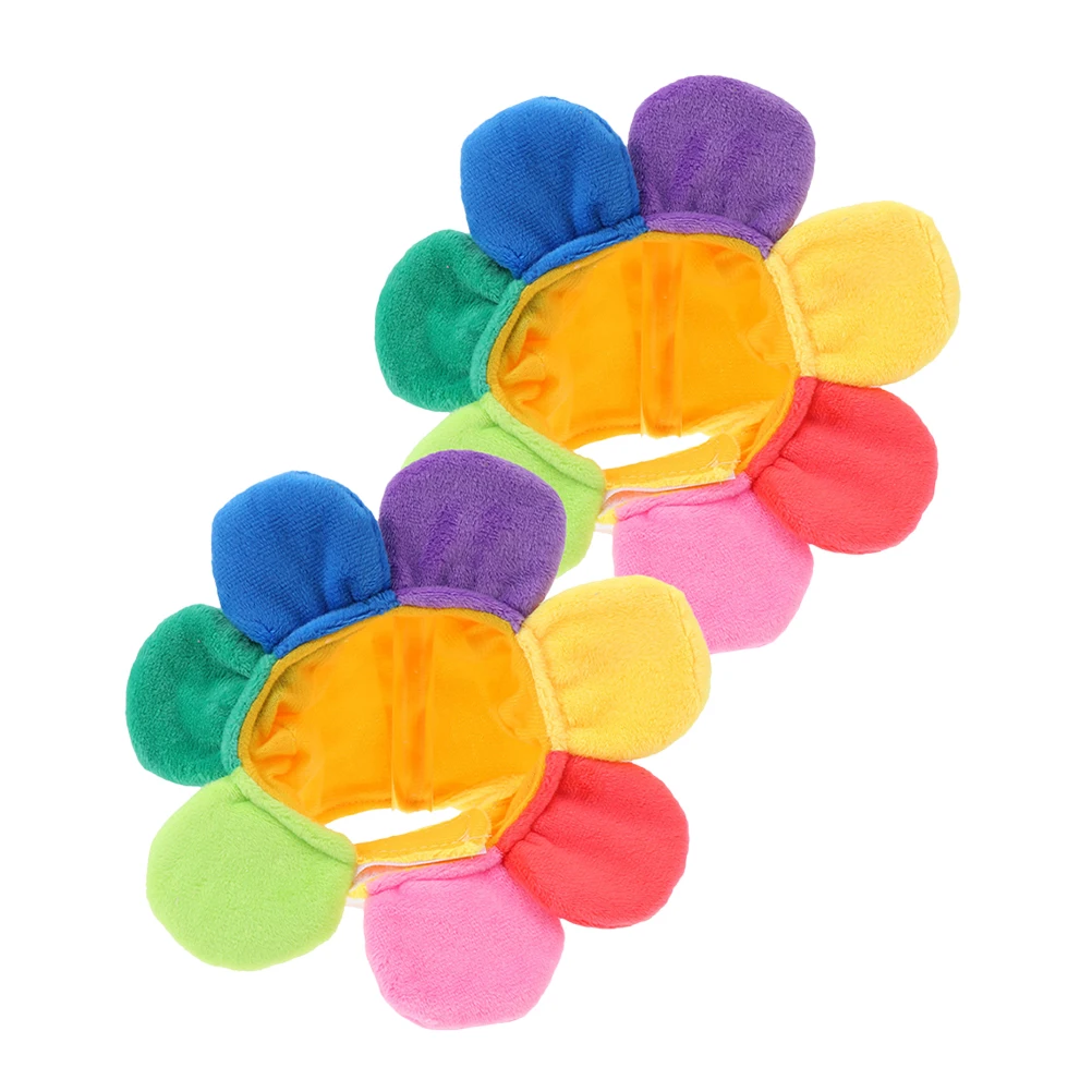 

2Pcs Adorable Flower Headdress Cat Hat Soft Sunflower Kitten Party Cap Decorative Pet Costume Accessory Sunflower Cat Headdress