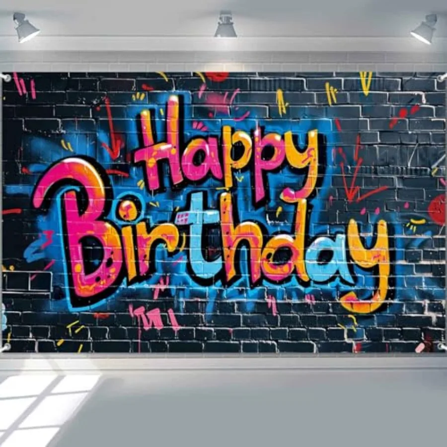 

Graffiti Birthday Party Backdrop Colorful Happy Birthday Banner for Girls Boys Street Art Spray Paint Wall Photography Backgrou