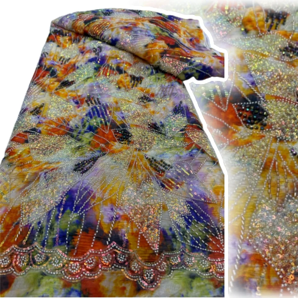 

Африканская кружевная ткань, 2025 г., высокое качество, 5 ярдов, текстильный принт, блестки, кружево из бисера, тюлевое кружево с вышивкой для праздничного платья CC1620