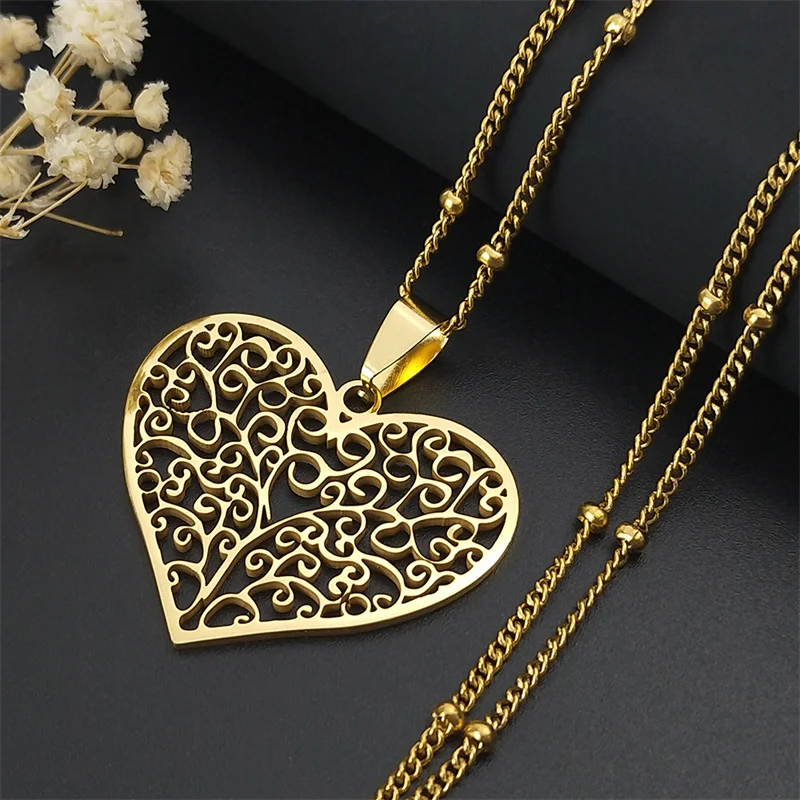 Aesthetic Love Heart Tree of Life Hollow Pendant Necklace for