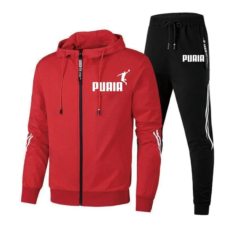 Spring Fall Men\'s Zip Suit Fashion Hoodies Sweatpants 2 Piece Casual Printed Hoodies Sweatshirt Sweatpants Jogging Fitness Pants