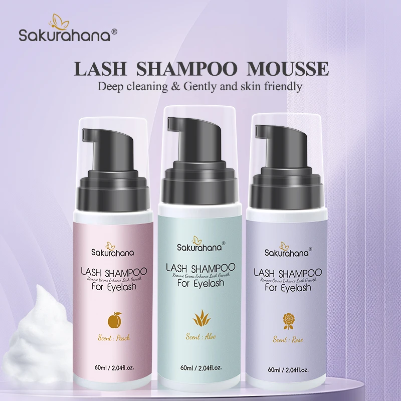 SAKURAHANA Champú para pestañas 60 ml Extensión de pestañas Espuma de limpieza profunda Espuma limpiadora de maquillaje Desmaquillante no irritante