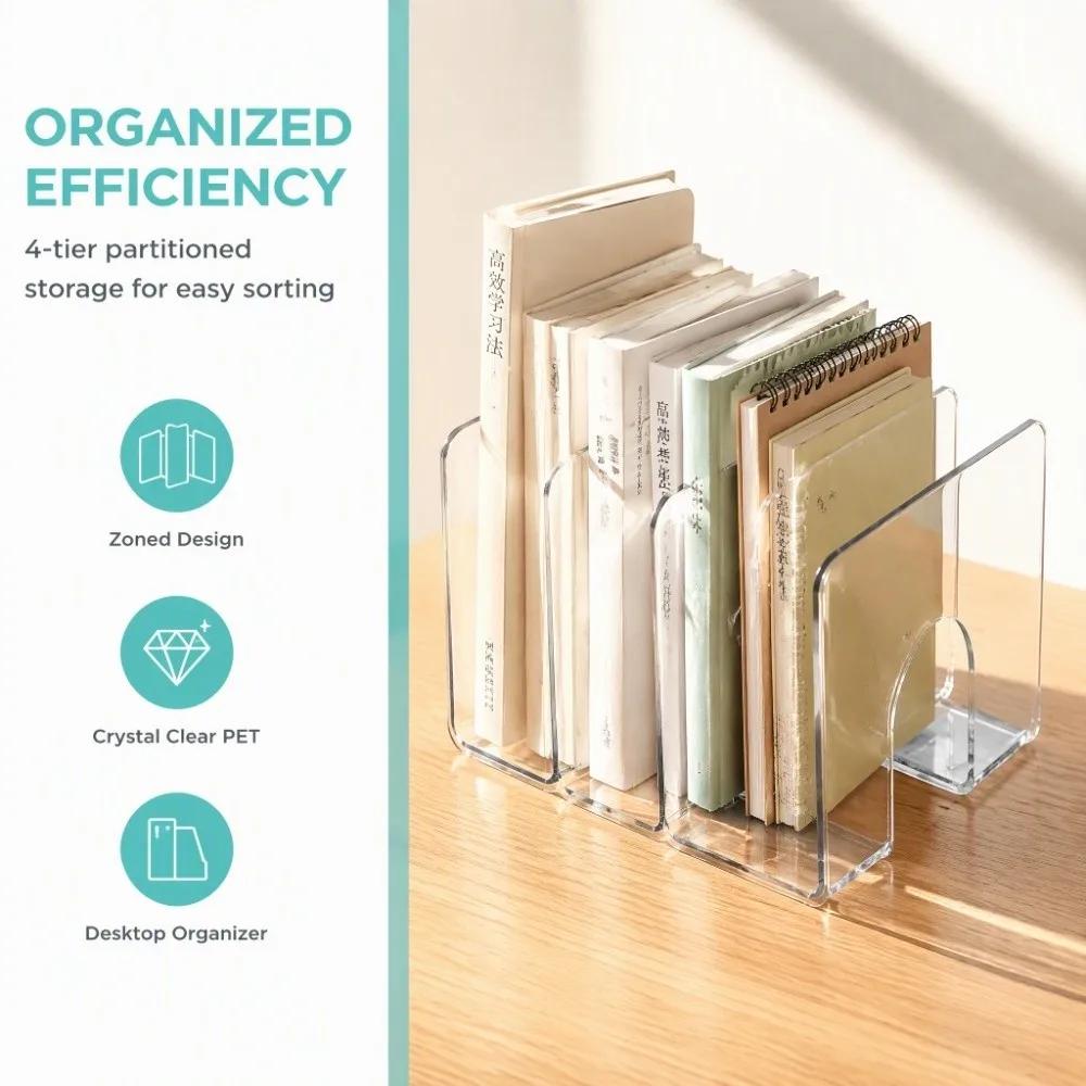 Sleek 3 Grid Vertical Book Organizer Divider Panels Desktop Book Holder Desktop Bookshelf Library