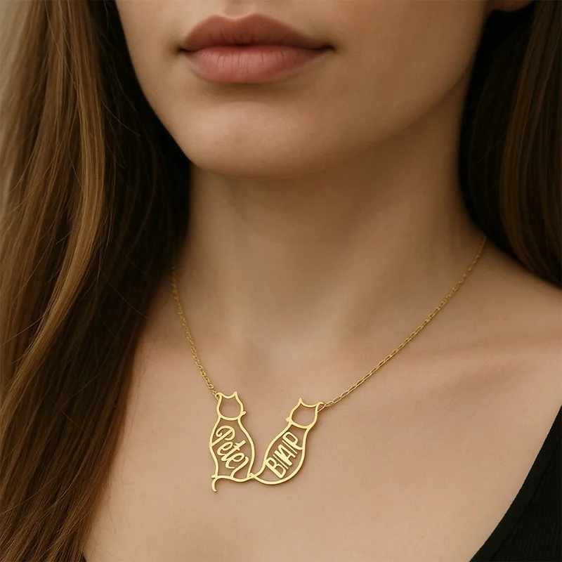 

Персонализированное ожерелье с именем кошки и собаки, индивидуальное 18-каратное позолоченное ожерелье из нержавеющей стали, подвеска в память о домашних животных, ювелирное изделие, подарок для женщин