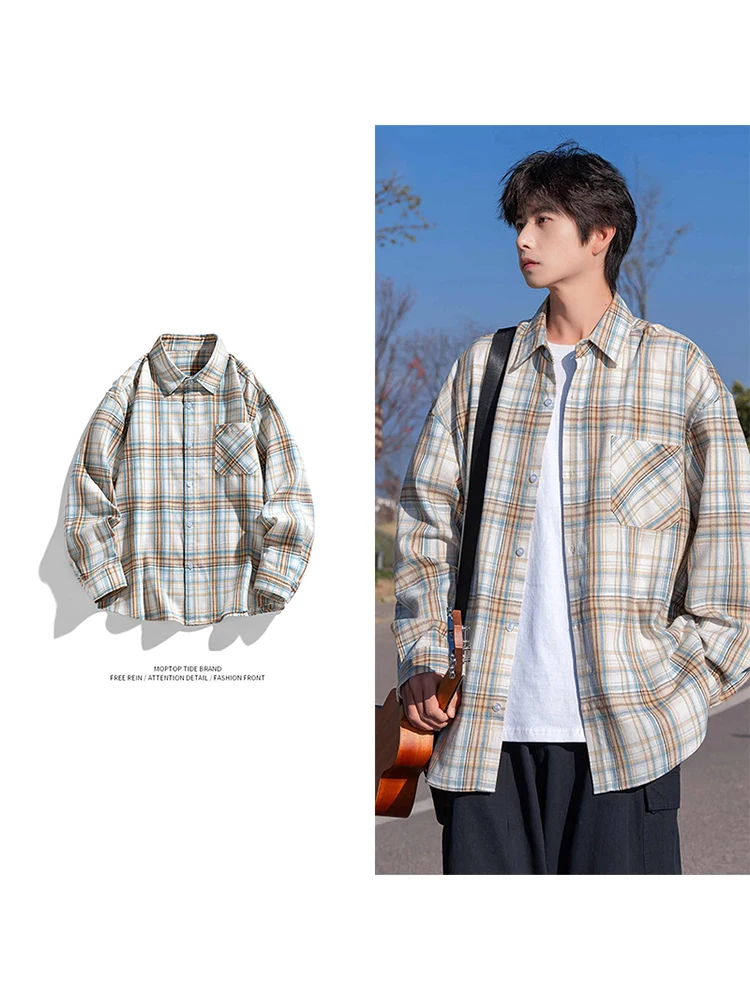 

Mr. WH Long Sve irt Jaet, мужской весенне-осенний 2024, новый высококачественный повседневный топ в клетку из полиэфирного волокна, универсальный сезонный топ