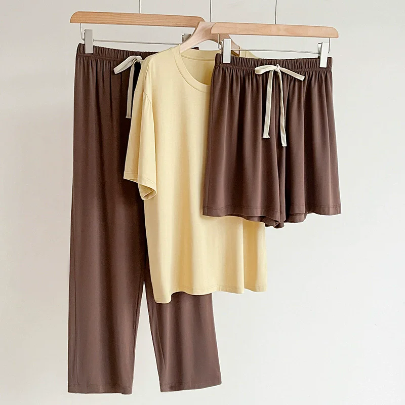 

Модальная одежда для сна с короткими рукавами, женские пижамы, домашний костюм для женщин, летняя пижама из трех предметов, женская тонкая пижама, домашняя одежда